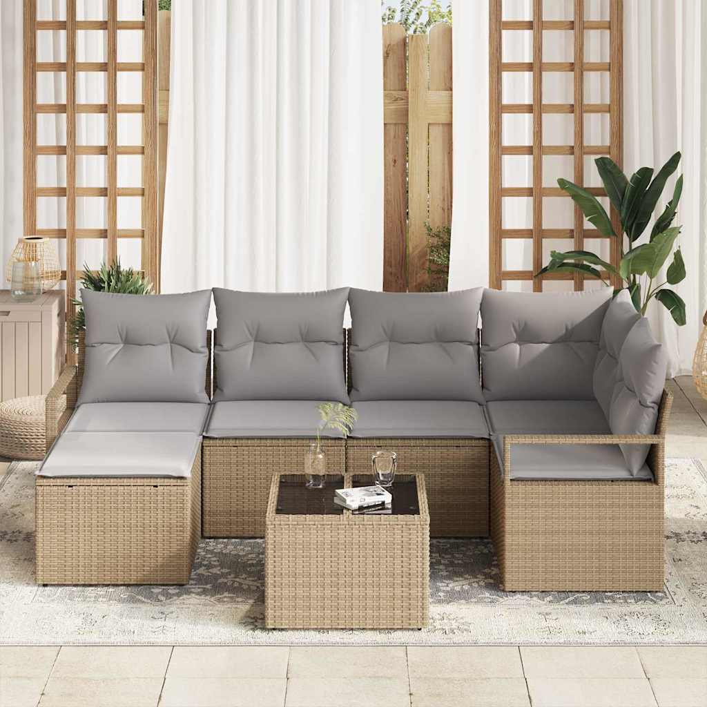 Garten-Sofa-Set mit Kissen 7 pcs Beige und Hellgrau